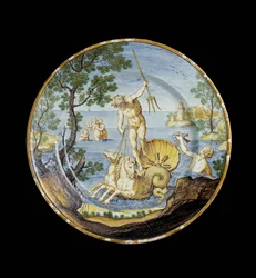 Teller mit Neptun in seinem Wagen, ca. 1730 - 1750